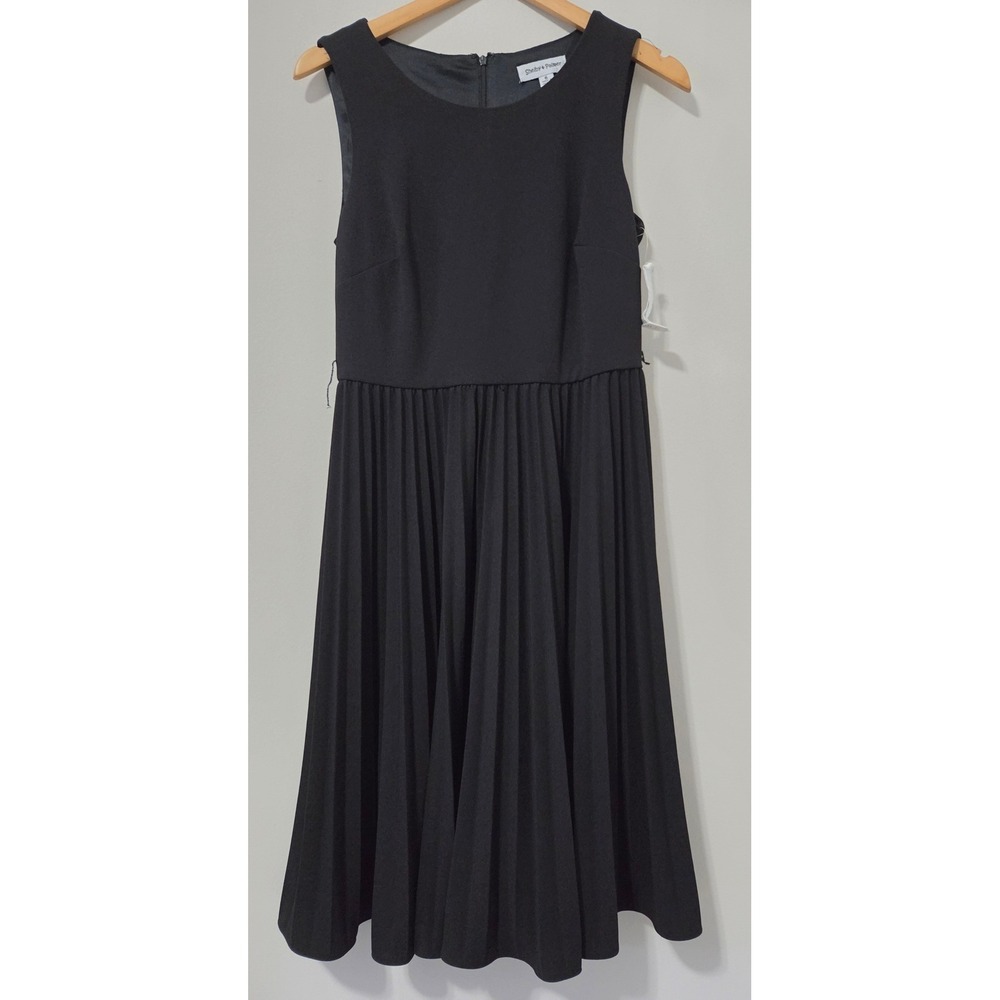 Shelby & Palmer Black Sleeveless Pleated Midi Dress Size 6 Little Black Dress
